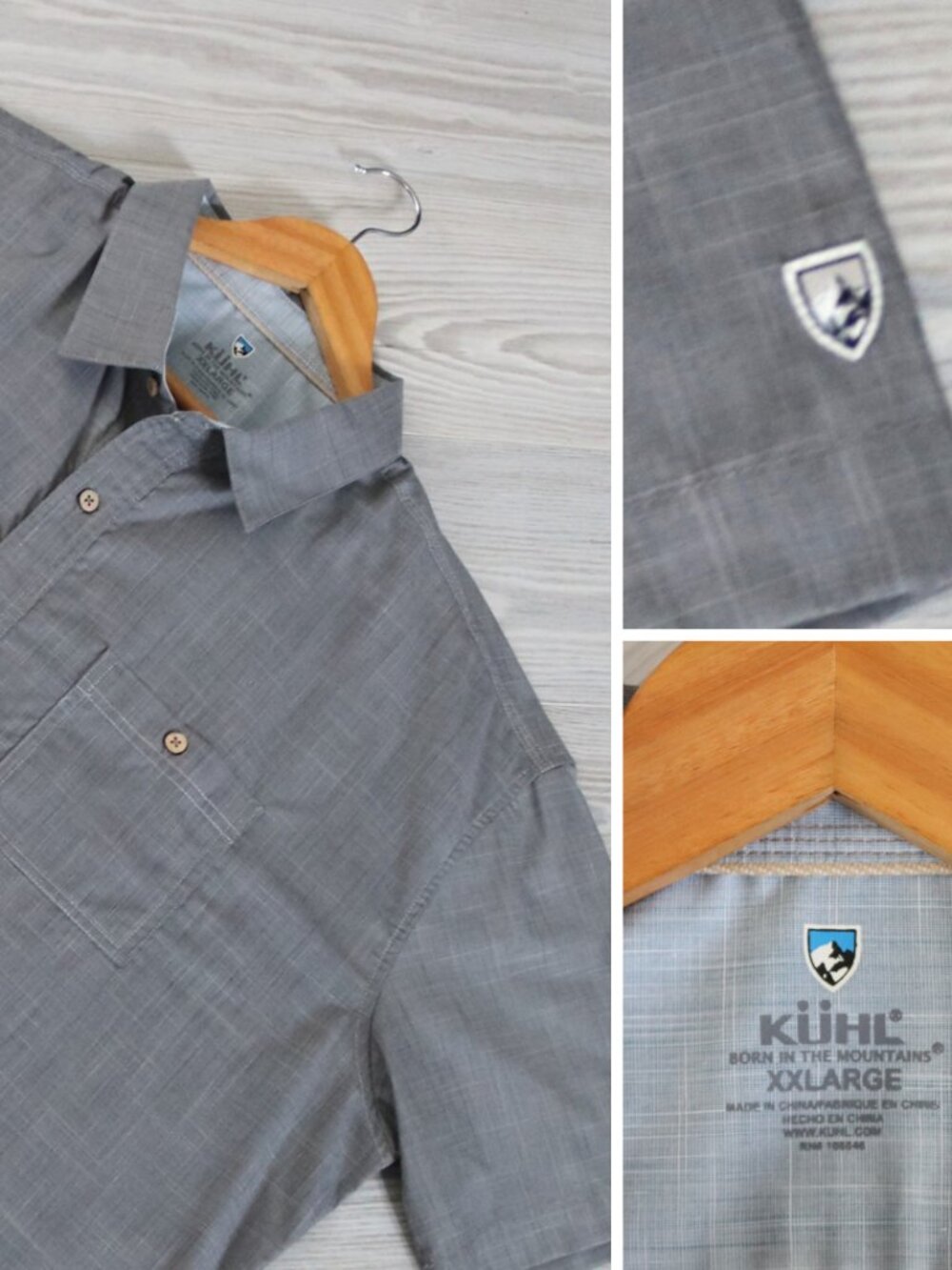 KUHL Performance Shirt Men's Gray Lightweight Summer Wood Button Hiking Size 2XL